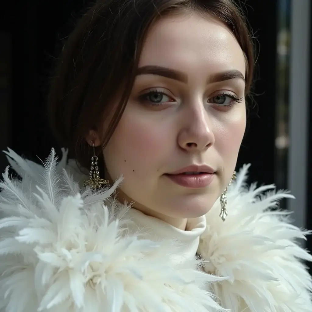 AI Photo Generator: Elegant in feather ensemble
