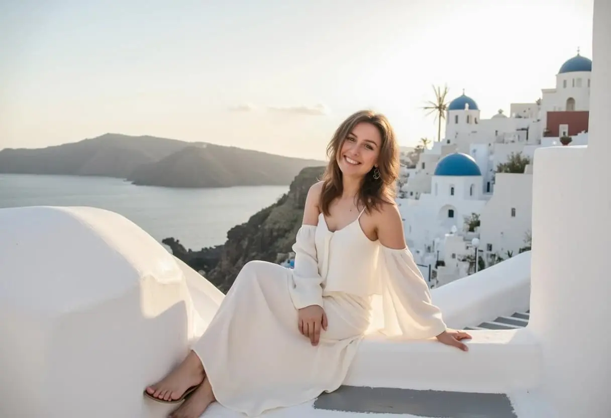 AI Photo Generator: Santorini vacation sunset