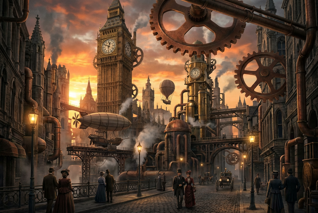 AI Steampunk City Generator: Example 01