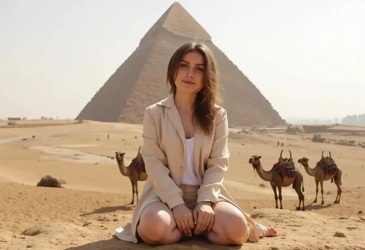 AI Travel Photo Generator: Desert adventure at the Great Pyramid of Giza, Egypt
